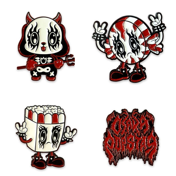 Kawaii Black Metal Set of 4 Enamel Pins